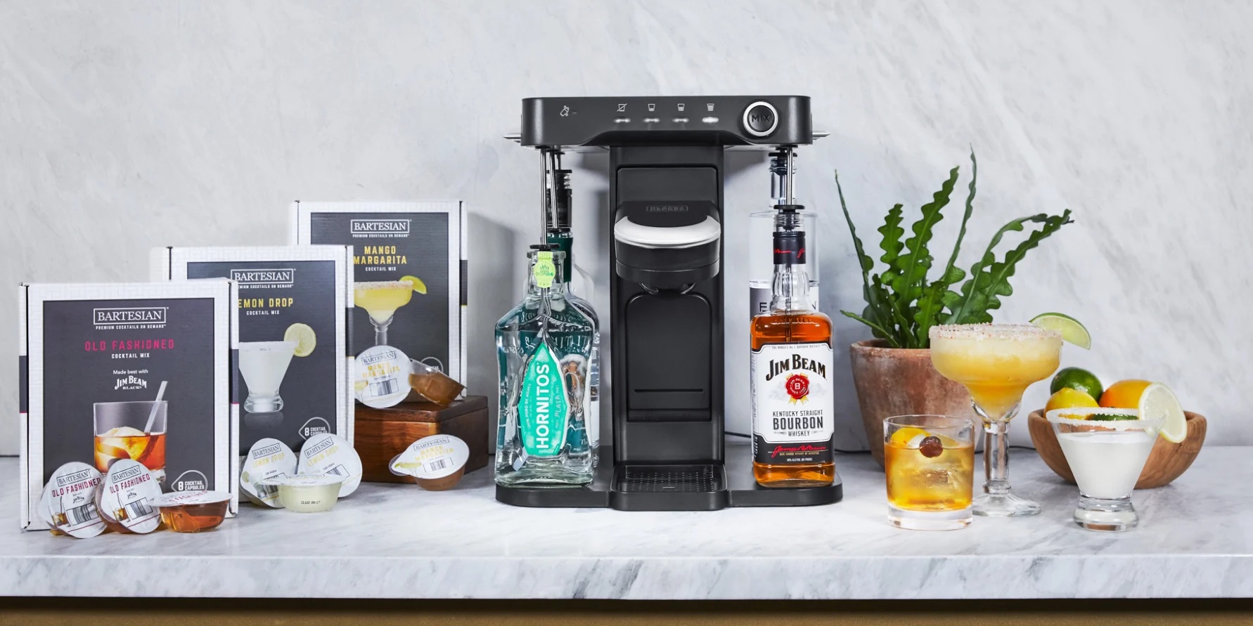Bartend with your favorite top-shelf liquors, Bev brings it home.