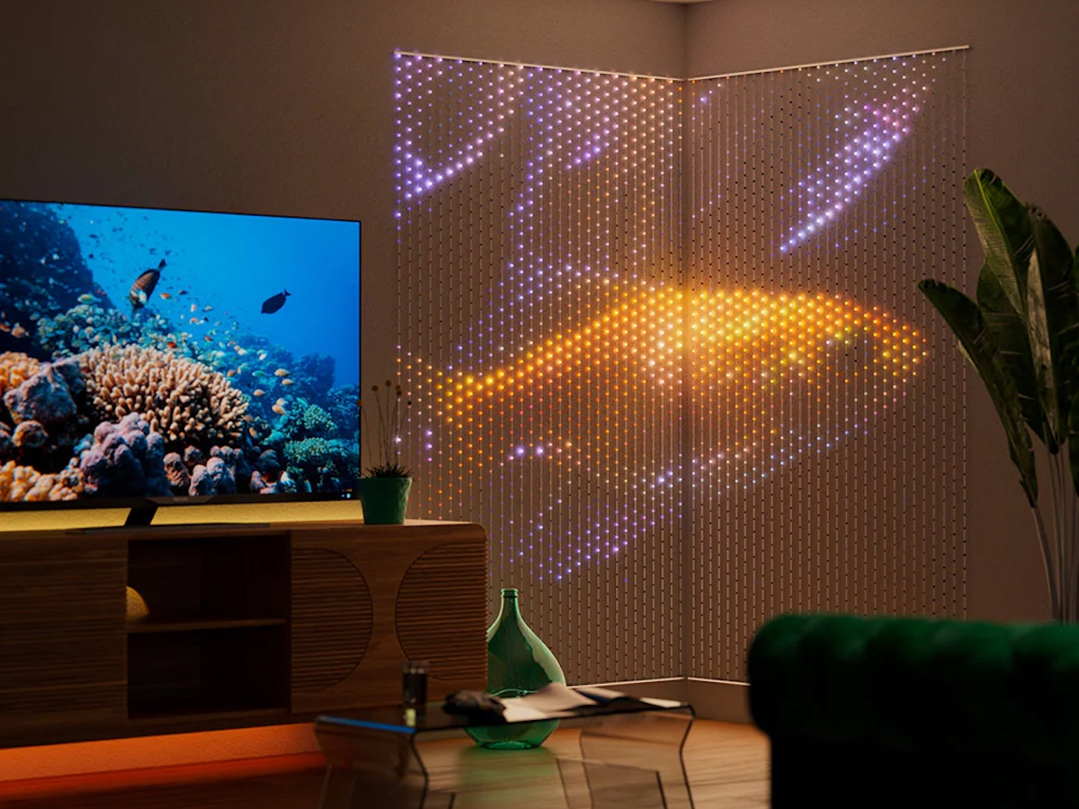 Animations will light up the room with the Twinkly Matrix light curtain.